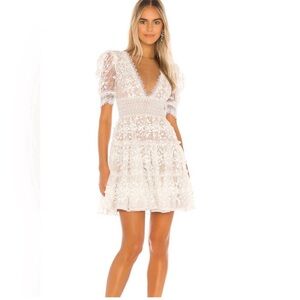 Bronx and Banco White Lace V-Neck Mini Dress